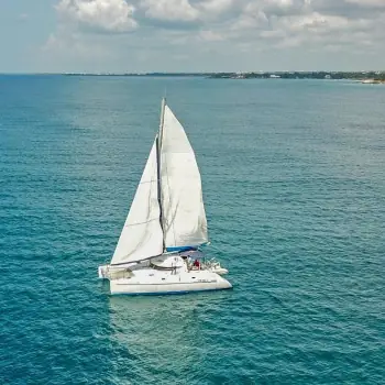 Sea Wing sailboat cruising along the southern coast of the Dominican Republic